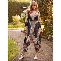 Joe Browns Women's Silky Border Print Handkerchief Hem V-Neck Maxi Dress