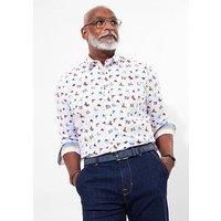Joe Browns Men/'s Butterfly Print Contrast Trim Long Sleeve Shirt Button, White, S