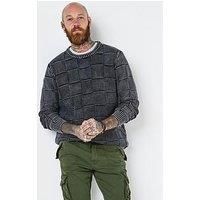 Joe Browns Men's Acid Wash Checked Crew Neck Jumper
