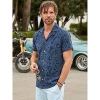 Joe Browns Men's Embroidered Linen Blend Embroidered Revere Collar Shirt
