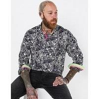 Joe Browns Men/'s Comic Print Graphic Long Sleeve Shirt Button, Black, L