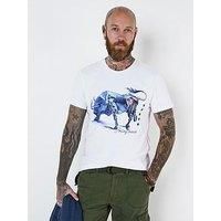 Joe Browns Men's Hand-Drawn Mechanical Bull Graphic T-Shirt, White, S
