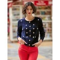 Joe Browns Women/'s Daisy Cable Knit Cardigan Sweater, Navy, 16