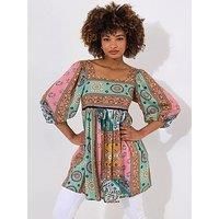 Joe Browns Women/'s Bold Patchwork Mini Dress Tunic Shirt, Green, 10