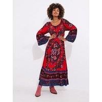 Joe Browns Women's Mock Button Boho Print Shirred Waist Maxi Dress