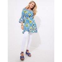 Joe Browns Women/'s Fruity Tile Print Shirred Waist Tunic Shirt, Blue, 18