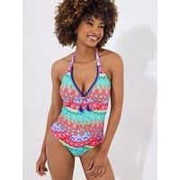 Joe Browns Women/'s Recycled Content Patchwork Tassel Trim Swimsuit, Blue, 12