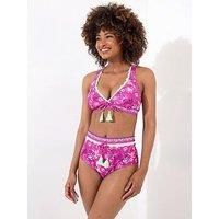 Joe Browns Women's Bright Tropical Print Neon Lace Trim Bikini Top
