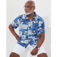Joe Browns Men/'s Postcard Print Summer Holiday Short Sleeve Shirt Button, Blue, XL