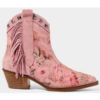 Joe Browns Women/'s Rose Embroidered Suede Western Boots Ankle, Pink Multi, 4 UK