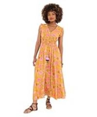 Joe Browns Women/'s Button Front Floral Print Tassel Maxi Dress, Yellow, 42 Pequeño