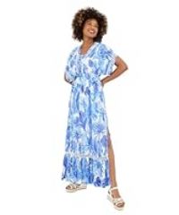 Joe Browns Women/'s Tropical Print Kimono Sleeve Boho Tassel Maxi Dress, Blue, 14 Petite