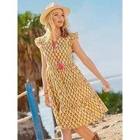 Joe Browns Women/'s Tassel Detail Floral Frilly Sleeve Mini Dress, Yellow, 14