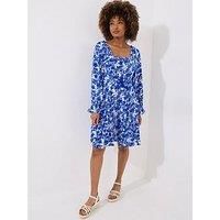 Joe Browns Women/'s Fashion Tasselled Grecian Floral Long Sleeve Mini Dress, Regular Fit, Blue, UK 8