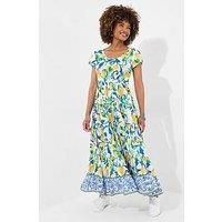 Joe Browns Women/'s Lemon Print Scoop Neck Crinkle Cotton Dress, White, 8 Petite