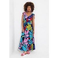 Joe Browns Women's PETITE Leaf Print Tie Shoulder Shirred Waist Maxi Dress