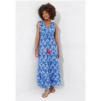 Joe Browns Petite Santorini Blues Tie Shoulder Cotton Maxi Dress - Blue