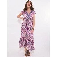 Joe Browns Women/'s Border Print Floral V-Neck Tassel Dress, Purple, 18