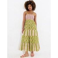 Joe Browns Women/'s Check Bodice Embellished Maxi Dress, Green, 14