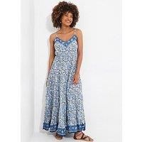 Joe Browns Women's Border Print V-Neck Strappy Crinkle Cotton Maxi Sundress
