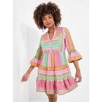 Joe Browns Women/'s Boho Jacquard Flared Sleeve Tunic Mini Dress, Pink, 8