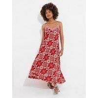 Joe Browns Women/'s Beaded Strap Printed Maxi Dress, Red, 42 Pequeño