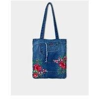 Joe Browns Women/'s Floral Embroidered Denim Jean Bag Handbag, Blue Multi