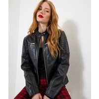 Joe Browns Women's Quilted Sleeve Biker Jacket in Black | Size: 14