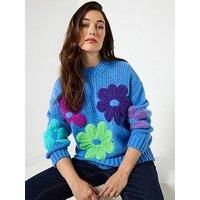 Joe Browns Women's Oversized Colourful Chunky Floral Applique Long Sleeve Jumper