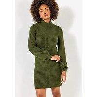 Joe Browns Women/'s Cosy Chunky Cable Knit Balloon Sleeve Jumper Dress Pullover Sweater, Green, 12