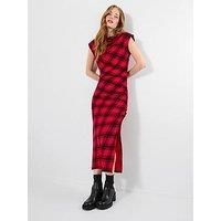 Joe Browns Women/'s Cowl Neck Flocked Check Jersey Bodycon Midi Dress, Red, 12
