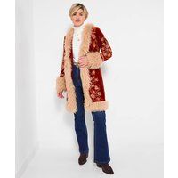 Joe Browns Women/'s Boutique Boho Embroidered Shaggy Faux Fur Trim Coat, Orange, 8