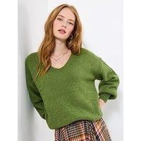 Joe Browns Women/'s Simple Drop Sleeve V Neck Jumper Sweater, Green, 8
