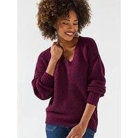 Joe Browns Women/'s Simple Drop Sleeve V Neck Jumper Sweater, Berry, 16