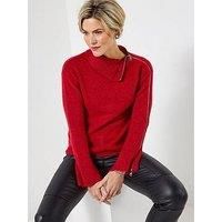 Joe Browns Women/'s Edgy Oversized Collar Zip Jumper Sweater, Red, 16