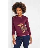 Joe Browns Women/'s Crew Neck Sausage Dog Jumper Sweater, Berry, 8