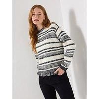 Joe Browns Women/'s Bold Black & Cream Striped Fringed Jumper Sweater, Monochrome, 12