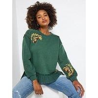 Joe Browns Women's Floral Embroidered Woven Hem Sweatshirt