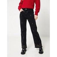 Joe Browns Women/'s Gold Embroidery Straight Leg Jeans, Black/White, 16