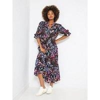 Joe Browns Women/'s Tiered Georgette Autumn Floral Midi Dress, Black, 14