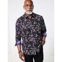 Joe Browns Men/'s Floral Bird Print Long Sleeve Shirt, Black, M