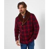 Joe Browns Mens Faux Fur Collar Double Breasted Multi-Coloured Coat Red