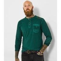 Joe Browns Mens Embroidered Stitch & Button Pocket Henley Top Green
