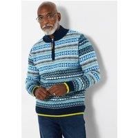 Joe Browns Mens Bold Fairisle Funnel Knit Jumper Blue