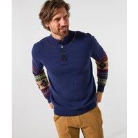 Joe Browns Mens Multi Pattern Stylish Rib Knit Funnel Neck Sweater Navy