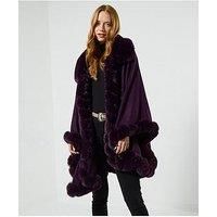Joe Browns Womens Winter Faux Fur Collar And Trim Wrap Purple One Size