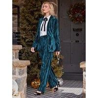 Joe Browns Womens Crushed Velvet Straight Leg Trousers Blue