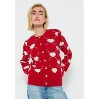 Joe Browns Women/'s Pearl Detail Cardigan Sweater, Red, 12