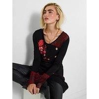 Joe Browns Women's Floral Embroidered Tunic Top in Black | Size: 16