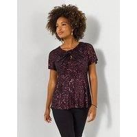 Joe Browns Women's Round Neck Sparkle Sequined Top in Purple | Size: 16